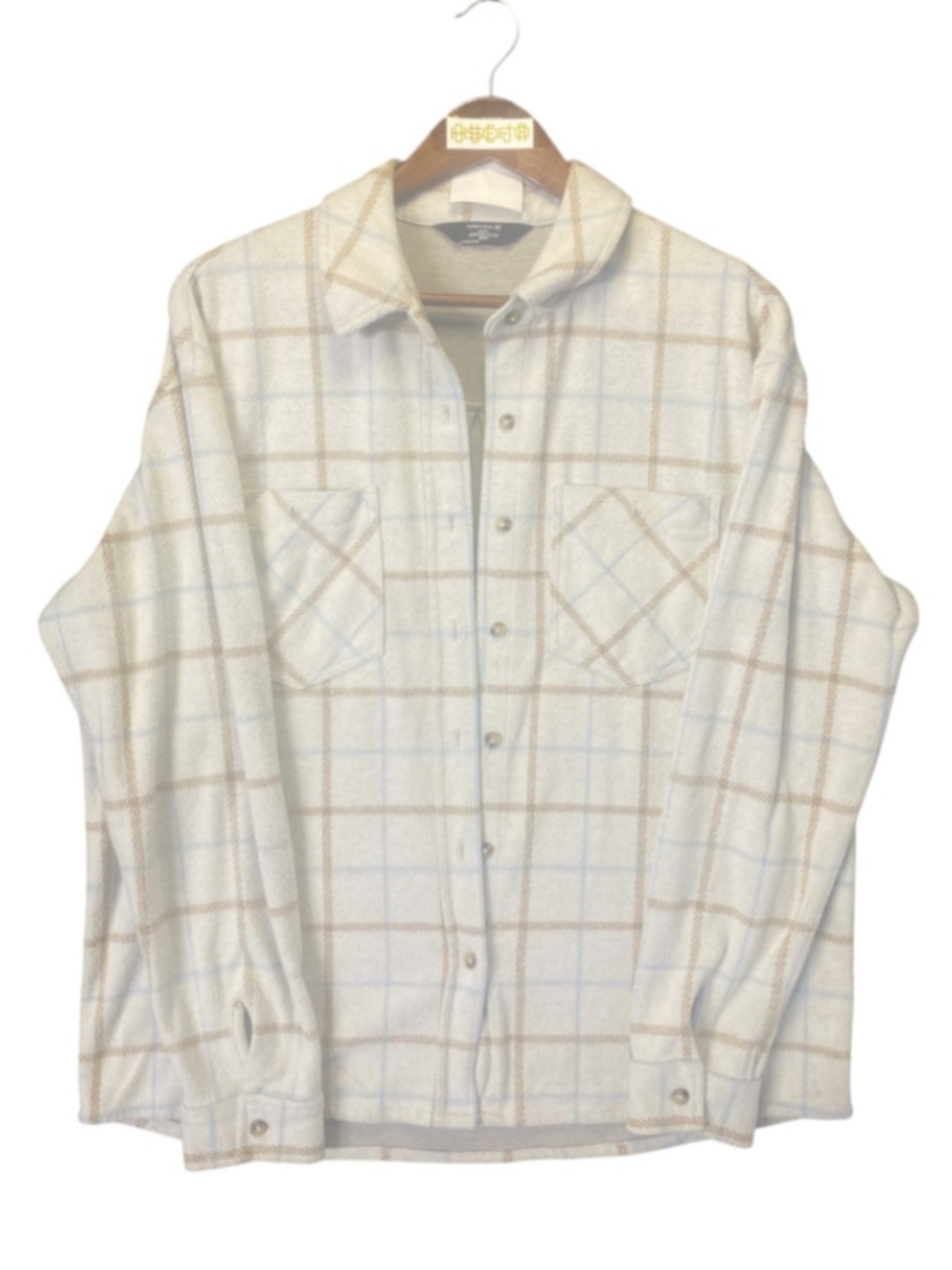 Members Mark Men's Lightweight Plaid Shacket - Cream Tan Blue size M